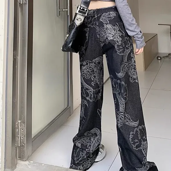 Jeans*Boogzel Clothing Japanese Dragon Aesthetic Jeans Black