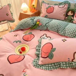 Aesthetic Bedroom*Boogzel Clothing Kawaii Peach Bedding Set Pink/green