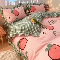 Aesthetic Bedroom*Boogzel Clothing Kawaii Peach Bedding Set Pink/green