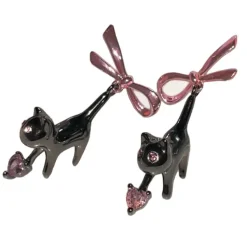 Earrings*Boogzel Clothing Kitten & Bow Earrings Silver/pink