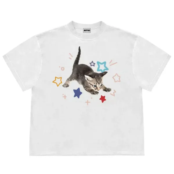 Aesthetic T-Shirts & Graphic Tees*Boogzel Clothing Kitten and Stars T-Shirt