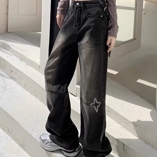 Jeans*Boogzel Clothing Knee Star Jeans Black