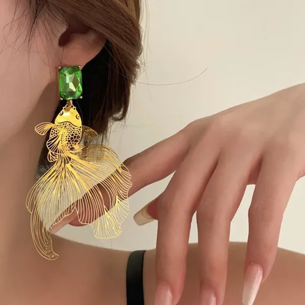 Earrings*Boogzel Clothing Koi Fish Green Stone Earrings Gold