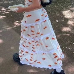 Skirts*Boogzel Clothing Koi Fish Maxi Skirt White/orange