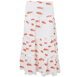Skirts*Boogzel Clothing Koi Fish Maxi Skirt White/orange