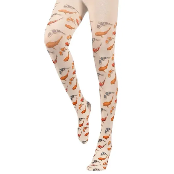 Other*Boogzel Clothing Koi Fish Print Aesthetic Tights Beige/orange