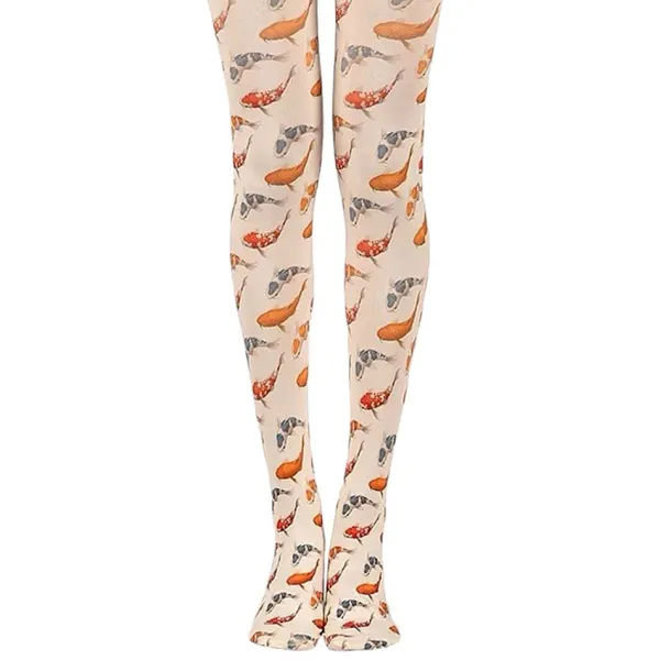 Other*Boogzel Clothing Koi Fish Print Aesthetic Tights Beige/orange