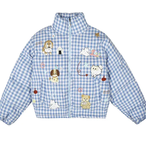 Coats & Jackets*Boogzel Clothing Korean Aesthetic Checker Puffer Jacket