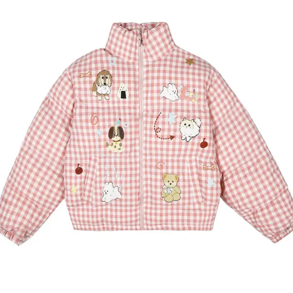 Coats & Jackets*Boogzel Clothing Korean Aesthetic Checker Puffer Jacket