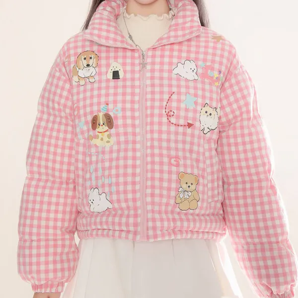 Coats & Jackets*Boogzel Clothing Korean Aesthetic Checker Puffer Jacket