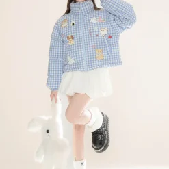 Coats & Jackets*Boogzel Clothing Korean Aesthetic Checker Puffer Jacket