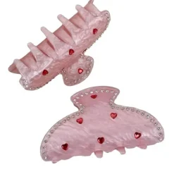 Hair Accessories*Boogzel Clothing Korean Heart Rhinestone Hair Claw Pink