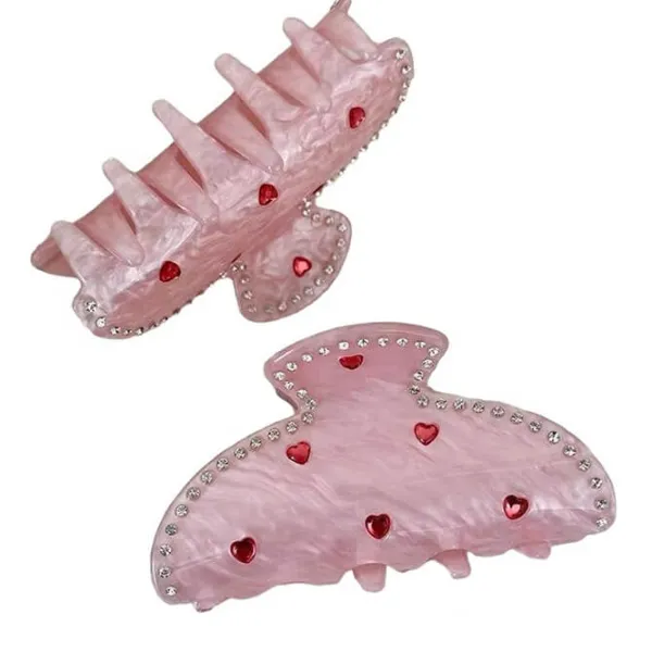 Hair Accessories*Boogzel Clothing Korean Heart Rhinestone Hair Claw Pink