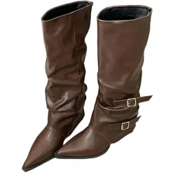 Boots / Platform Boots*Boogzel Clothing Korean Style Slouch Buckle Boots Brown