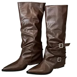 Boots / Platform Boots*Boogzel Clothing Korean Style Slouch Buckle Boots Brown
