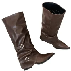 Boots / Platform Boots*Boogzel Clothing Korean Style Slouch Buckle Boots Brown