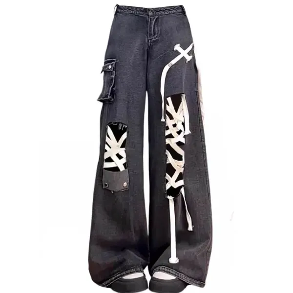 Jeans*Boogzel Clothing Lace Detail Wide-Leg Jeans Black