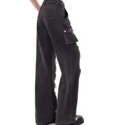 Jeans*Boogzel Clothing Lace Detail Wide-Leg Jeans Black