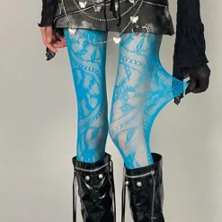 Other*Boogzel Clothing Lace Pattern Tights in Blue