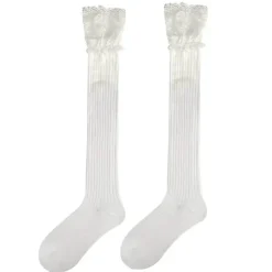 Socks*Boogzel Clothing Lace Trim Knee High Socks White