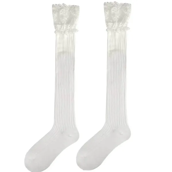 Socks*Boogzel Clothing Lace Trim Knee High Socks White