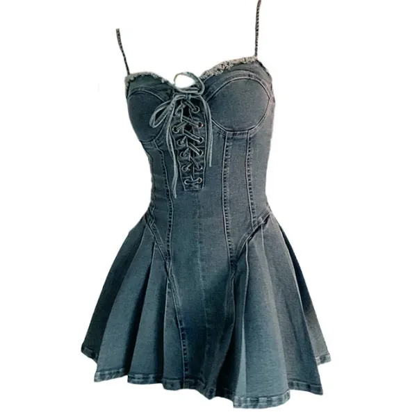 Dresses & Rompers*Boogzel Clothing Lace Up Denim Dress Blue