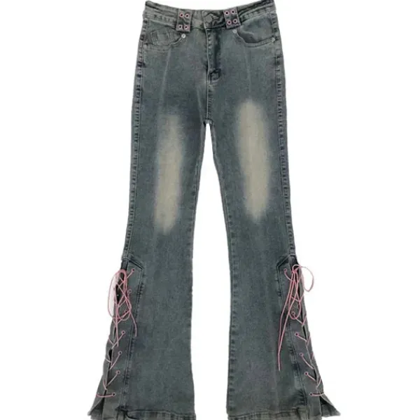 Jeans*Boogzel Clothing Lace Up Flared Jeans Blue