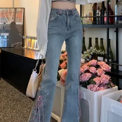 Jeans*Boogzel Clothing Lace Up Flared Jeans Blue