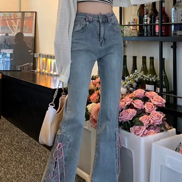 Jeans*Boogzel Clothing Lace Up Flared Jeans Blue