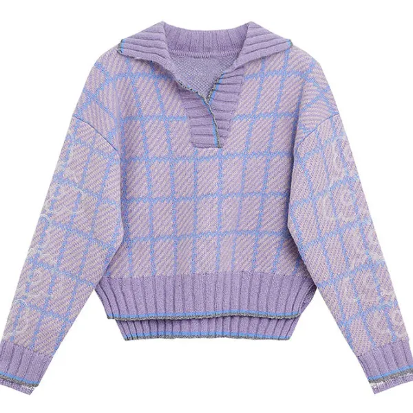 Sweaters*Boogzel Clothing Lavender Plaid Sweater Purple