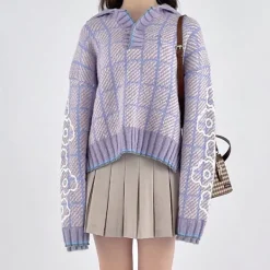 Sweaters*Boogzel Clothing Lavender Plaid Sweater Purple
