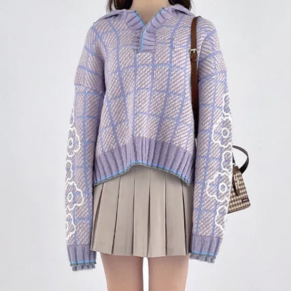 Sweaters*Boogzel Clothing Lavender Plaid Sweater Purple