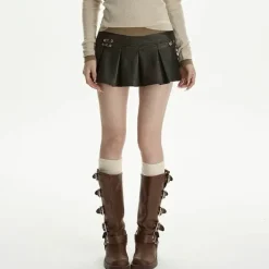 Skirts*Boogzel Clothing Leather Mini Skirt with Safety Pins