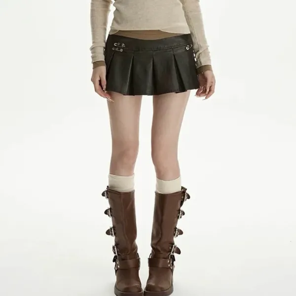Skirts*Boogzel Clothing Leather Mini Skirt with Safety Pins