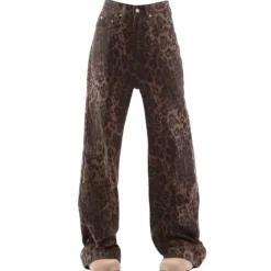 Jeans*Boogzel Clothing Leopard Wide Leg Jeans Brown