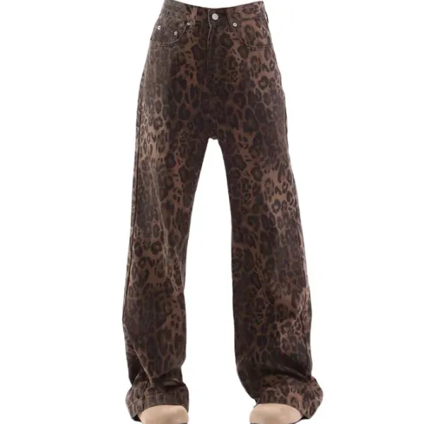 Jeans*Boogzel Clothing Leopard Wide Leg Jeans Brown