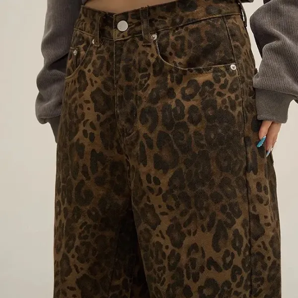 Jeans*Boogzel Clothing Leopard Wide Leg Jeans Brown