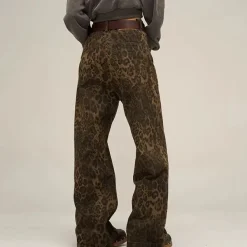 Jeans*Boogzel Clothing Leopard Wide Leg Jeans Brown