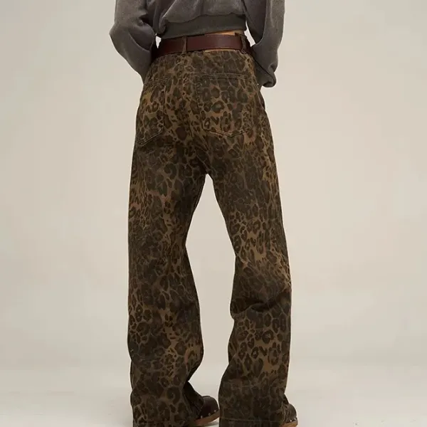 Jeans*Boogzel Clothing Leopard Wide Leg Jeans Brown