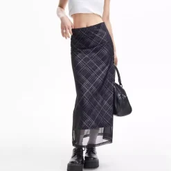 Skirts*Boogzel Clothing Less Conversation Plaid Maxi Skirt Black