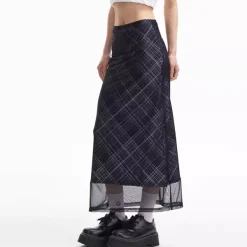 Skirts*Boogzel Clothing Less Conversation Plaid Maxi Skirt Black