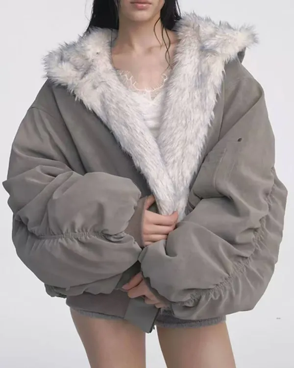 Coats & Jackets*Boogzel Clothing Less Conversation Reversible Fur Jacket Grey