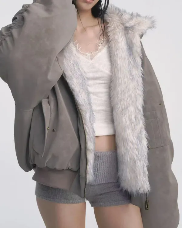 Coats & Jackets*Boogzel Clothing Less Conversation Reversible Fur Jacket Grey
