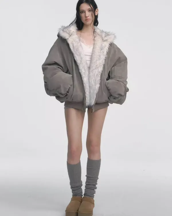 Coats & Jackets*Boogzel Clothing Less Conversation Reversible Fur Jacket Grey