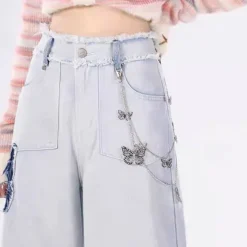 Jeans*Boogzel Clothing Light Butterfly Aesthetic Jeans Blue