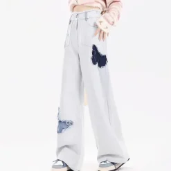 Jeans*Boogzel Clothing Light Butterfly Aesthetic Jeans Blue