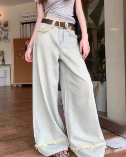 Jeans*Boogzel Clothing Light Frayed Wide-Leg Jeans Blue