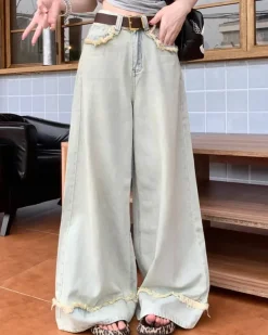 Jeans*Boogzel Clothing Light Frayed Wide-Leg Jeans Blue