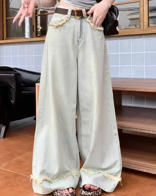 Jeans*Boogzel Clothing Light Frayed Wide-Leg Jeans Blue
