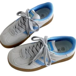 Aesthetic Sneakers*Boogzel Clothing Light Grey & Blue Stripe Sneakers Grey/blue